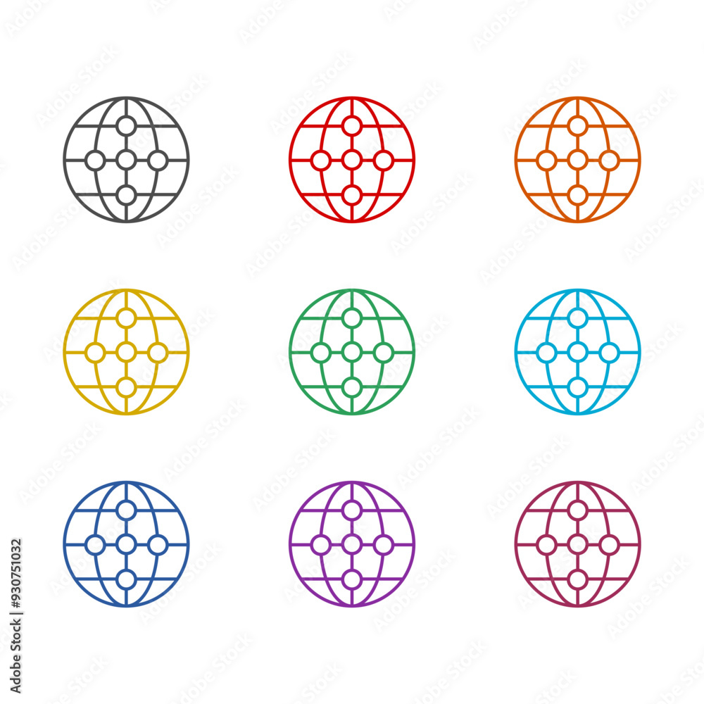 Aufkleber global networking icon isolated on white background. set icons colorful