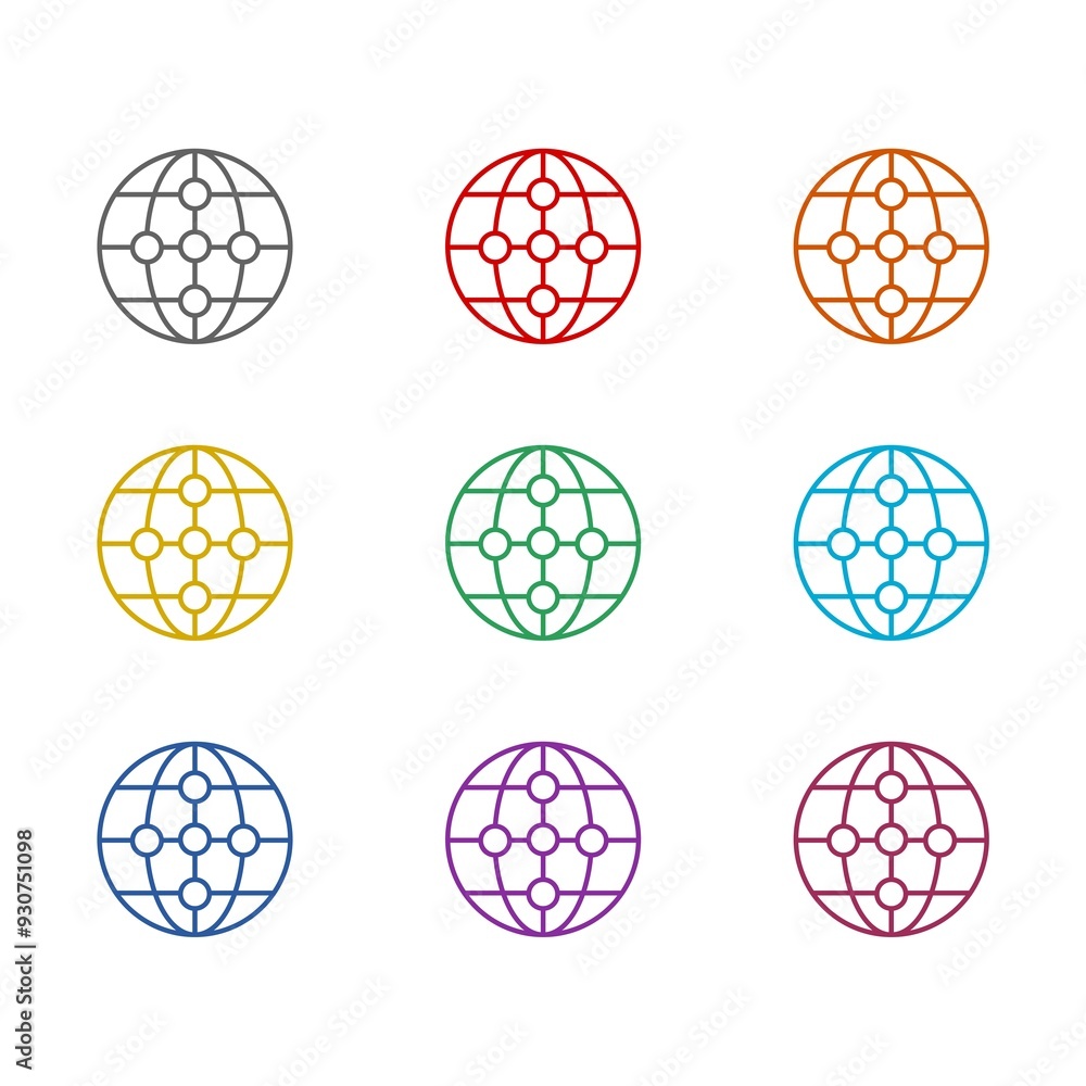 Poster global networking icon isolated on white background. set icons colorful