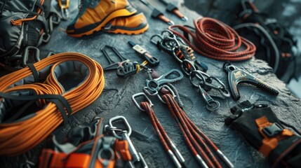 Rocky outcropping with various tools and equipment