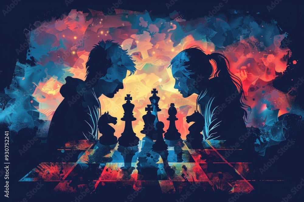 Poster a pair of people engaged in a game of chess