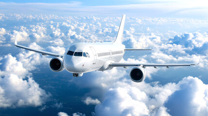 Commercial airplane jetliner flying above dramatic clouds in beautiful sunset light. Travel concept.