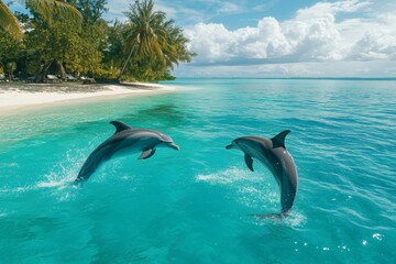 Two Dolphins Jumping Crystal Clear