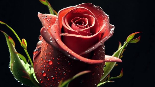 Rosa Roja con Roc&iacute;o en el Jard&iacute;n