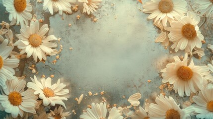 White background with daisies, space for text, realistic flowers