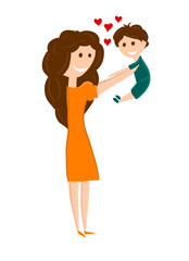 Illustration of Mother's Day. Mother and Son. Mother Holding Baby In Arms. Mother hugging her son. hand drawing. Not AI, Vector illustration.