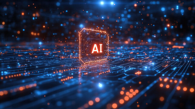 Inteligencia artificial como el centro de la tecnolog&iacute;a mundial. Concepto de comunicaci&oacute;n y desarrollo tecnol&oacute;gico.