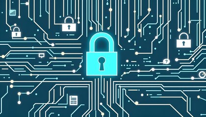 Digital lock, dynamic circuit, cyber security, futuristic technology. defend network communication technology from hackers concept.
