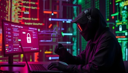 Digital laptop, hacker, futuristic, dynamic threats, technology. cyber security, hacker,  illegal use, network technology, of users concept. 