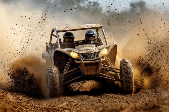 Utv In Dirt. Extreme Quad Adventure Racing through Mud and Cross Terrain