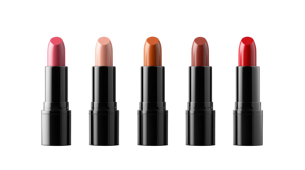 set of different colors lipsticks on transparent background, beauty makeup concept