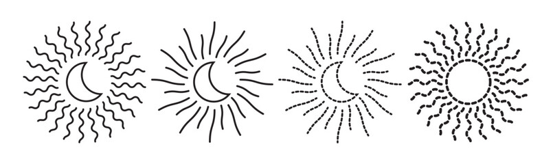 Set of time of the day icons. Sunset, sun, moon icons. Vector illustration