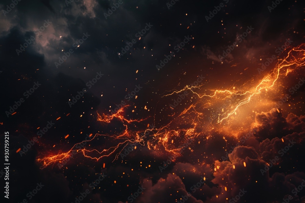 Poster a dark sky with lightning illuminating the clouds