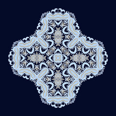 Ornamental golden laced vector floral composition, flourish vignette, ornamental cross on dark background