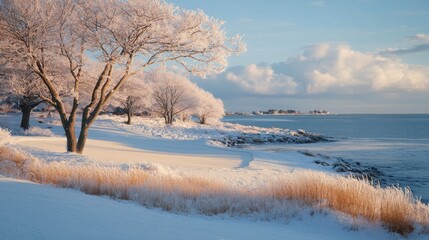 Snow Golf Course. Winter Golfing Experience with Scenic View in Cape Cod, Massachusetts