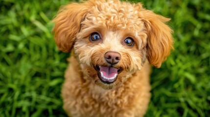 Fototapeta premium Dog Leave It. Detailed Portrait of a Cute Brown Poodle in a Garden Setting