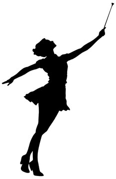 silhouette of a marching band majorette with baton isolated 