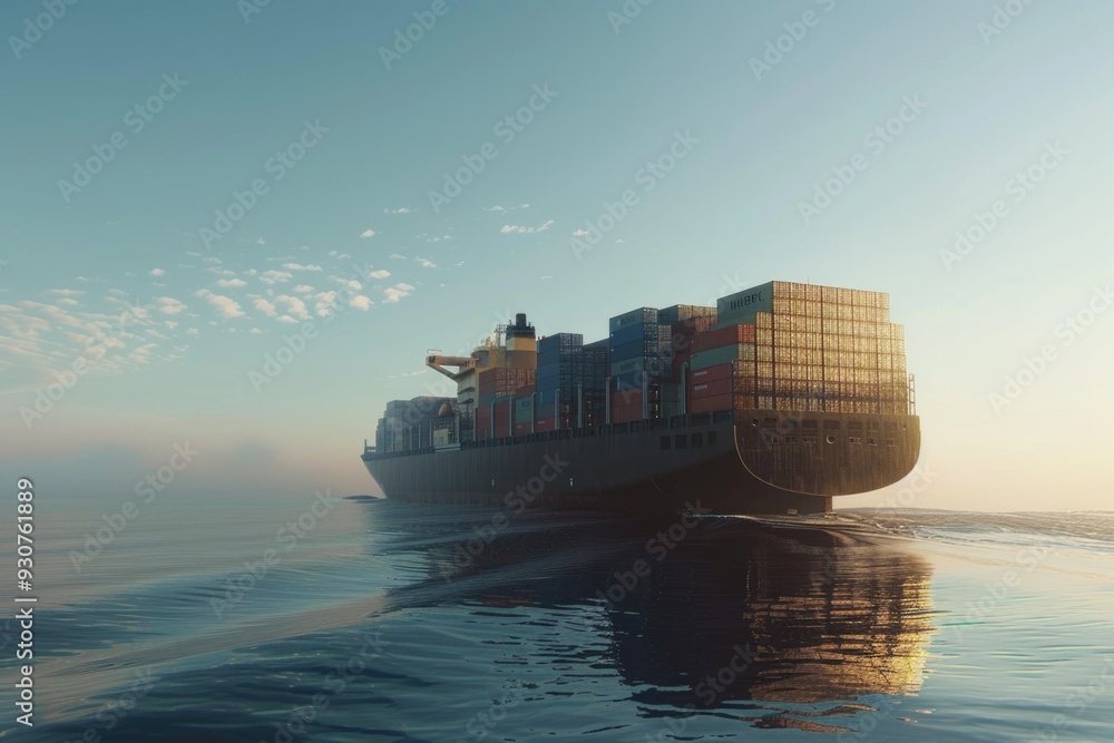 Poster a large container ship sailing through calm waters of the ocean