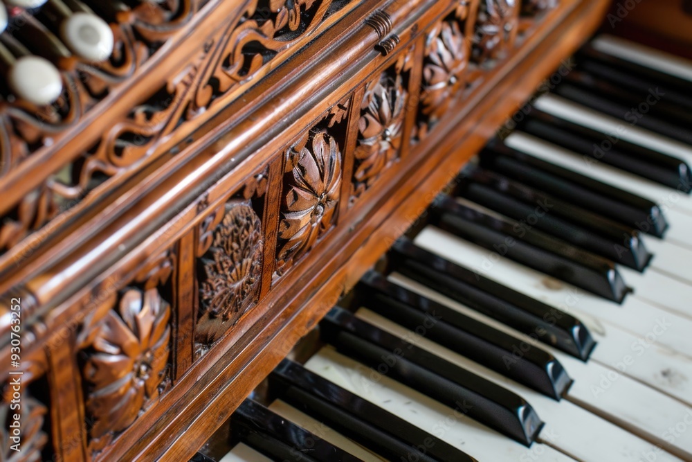 Poster Close-up shot of a piano keyboard with multiple keys, great for use in music-related contexts