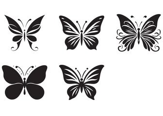 Silhouette of a butterfly vector design, Monarch butterfly silhouette, Butterfly silhouette logo, flying butterfly silhouette collection, vector illustration isolated on white background 