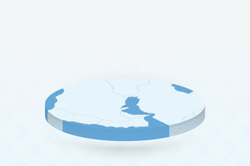 3D Isometric Map Highlighting Bahrain in Red.