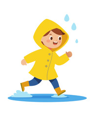 Child in Yellow Raincoat Running Through Puddles - Vector Illustration, SVG Files for Cricut & Silhouette, T-shirt Graphics, Clipart, Vector Graphics, Graphic Design Resource