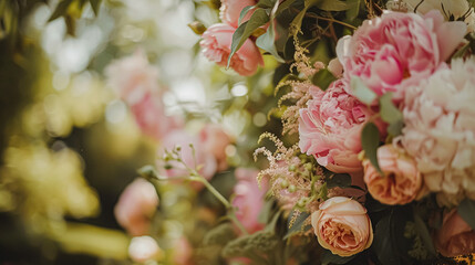 Wedding decoration with peonies, floral decor and event celebration, peony flowers and wedding ceremony in the garden, English country style