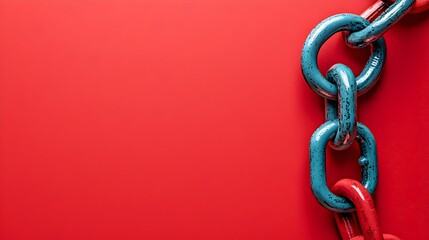 Obraz premium Blue and Red Chains on Red Background.