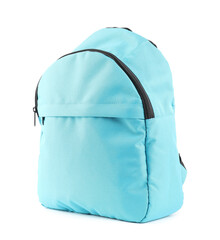 One stylish light blue backpack isolated on white