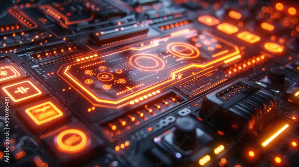 Aufkleber craft a neon display of user interface symbols, featuring illuminated