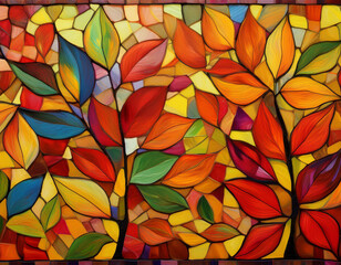 Autumn Mosaic with Abstract Shapes Representing Leaves, Bark, and Natural Elements in Seasonal Shades
