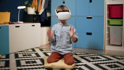 modern education of children, boy generation Gen Alpha in glasses virtual reality studies mathematical formulas in a cozy room - Powered by Adobe