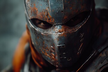 Fantasy Character Wearing Metal Mask with Vivid Stare Avatar Face Portrait