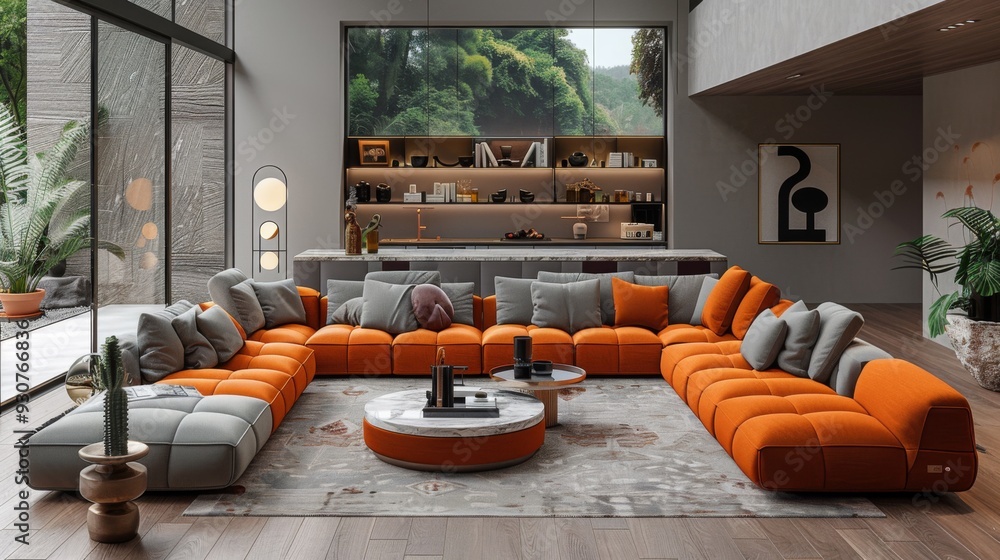 Aufkleber create a modern living room with a modular sofa, allowing for flexibility in seating arrangements an