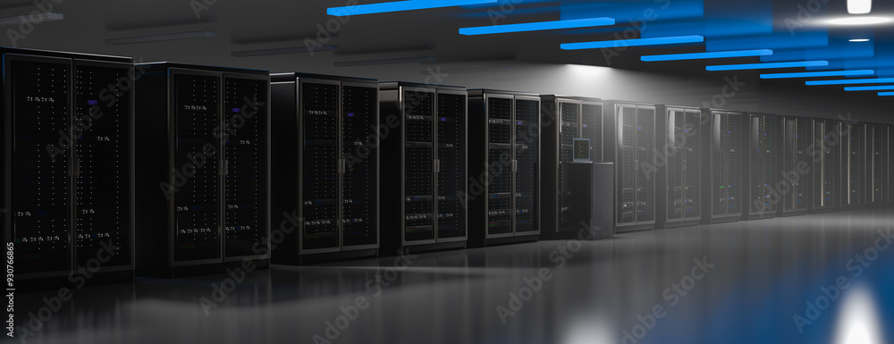 Fototapete server. server data center. backup, mining, hosting, mainframe, farm and computer rack with storage 