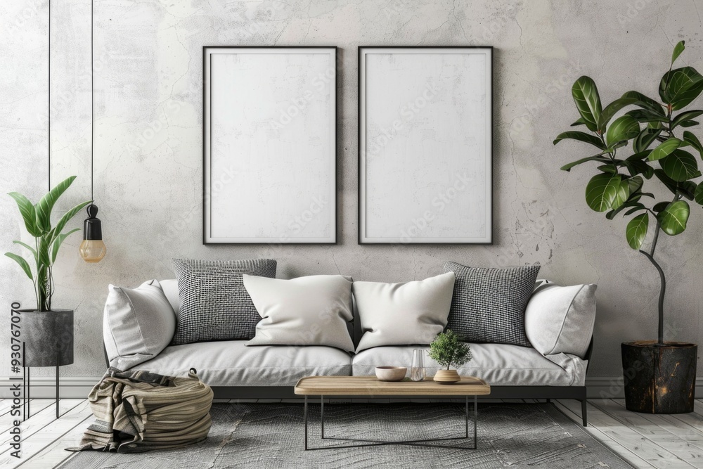 Poster Cozy home setting with a sofa and coffee table
