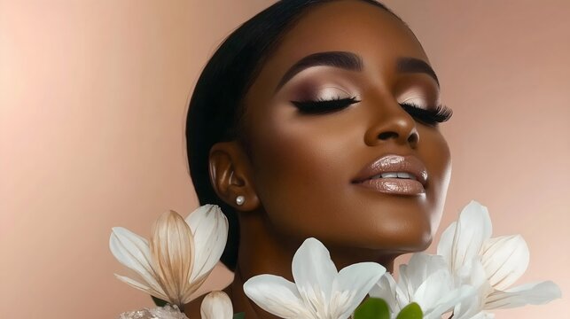 Radiant Beauty: Black Woman in Stunning Makeup Pose