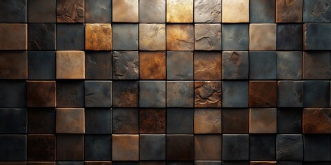 Textured Tapestry: High-Detail Mosaic Grid in Warm Sepia, generative ai