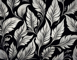 Black and White Leaf Pattern Simple White Leaf Silhouettes on Black Background with Stark Contrast