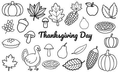 Fototapeta premium set of hand drawn Thanksgiving doodle elements