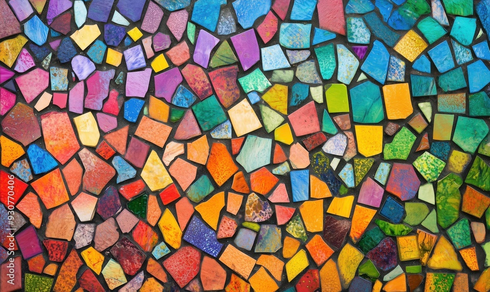 Poster a colorful mosaic made of many different colored tiles. the tiles are arranged in a way that creates