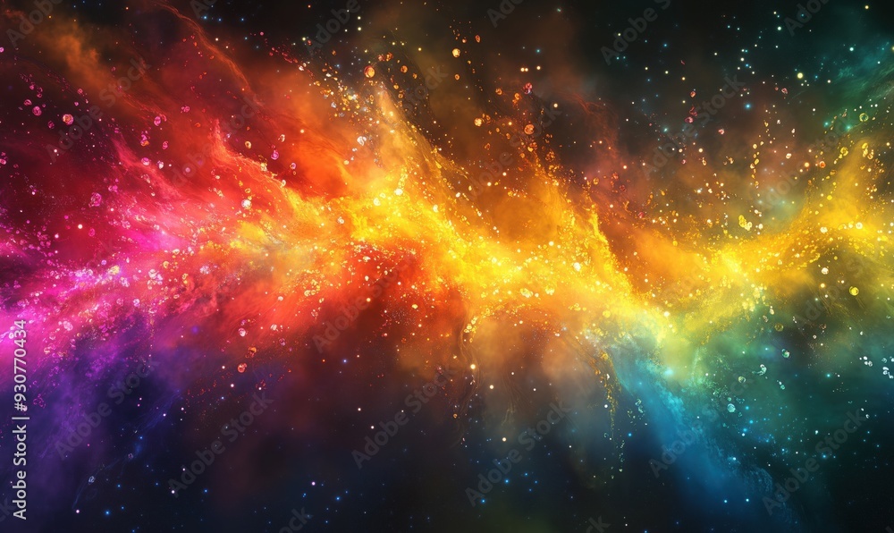 Poster a colorful rainbow of stars in the sky. the stars are scattered in different colors and sizes, creat