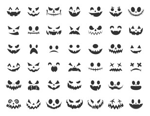 Pumpkin Halloween smile. Black Halloween face icon set. Spooky pumpkin smile on white background. Design for the holiday Halloween. Vector illustration.