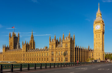 Big Ben with Houses of Parliament from Westminster bridge, London, UK