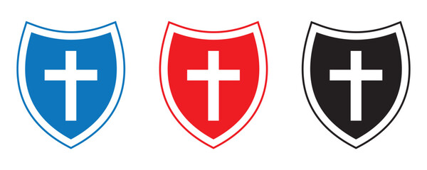 Obraz premium Shield with cross icon set