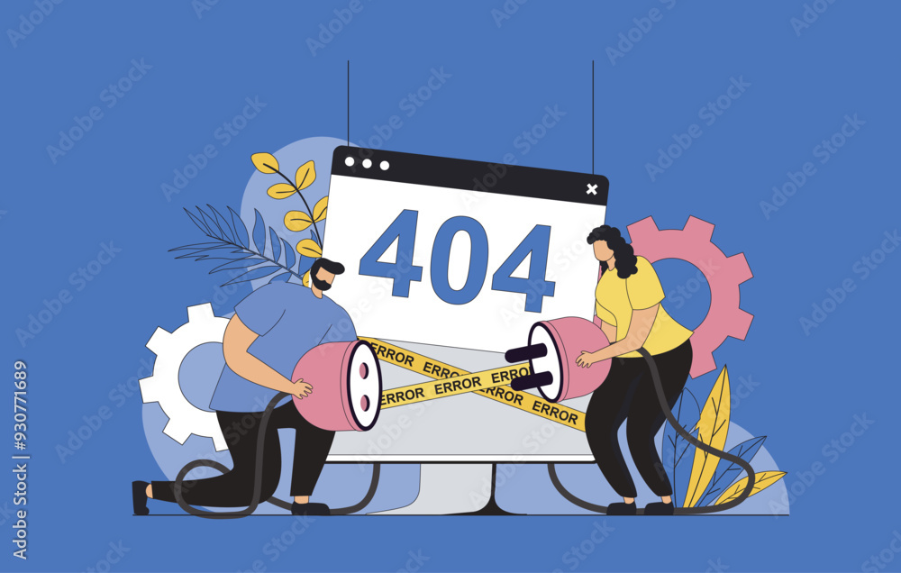Aufkleber 404 error page concept with modern flat design for web. technical support solving problem with conne