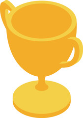 Golden cup is standing on a round pedestal representing winning a competition or a prize for success