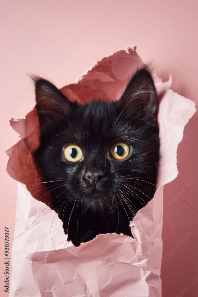 Aufkleber a curious black cat peeks out from behind a sheet of paper, waiting to be discovered
