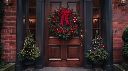 Hang a festive wreath on interior doors, adorned with ribbon, bows, and miniature ornaments for a touch of holiday cheer