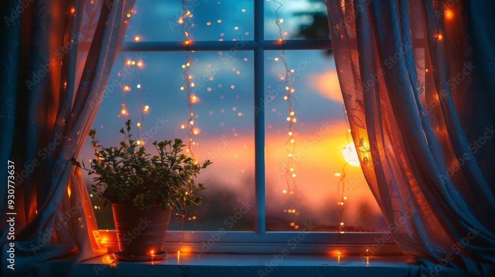 Poster hang a string of twinkling fairy lights behind sheer curtains to create a soft and magical glow in y