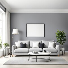 gray sofa in a white living room interior